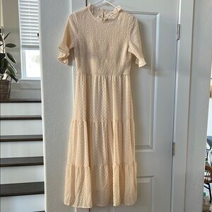 Tea n Rose Oatmeal Midi Sundress with Short Sleeves - Small